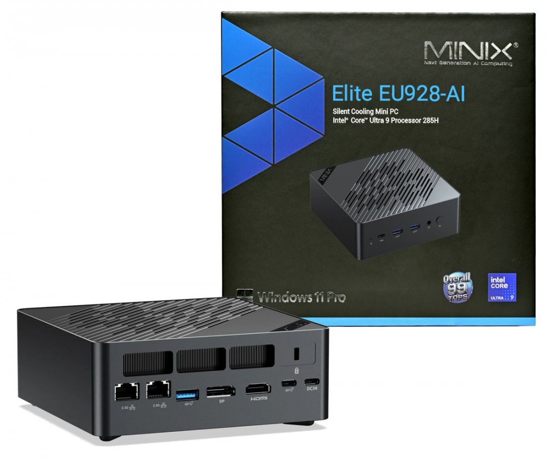 MiniX Elite EU928-AI Mini PC, 1TB SSD, 32GB DDR5 RAM, Intel Core Ultra 9 285H CPU, Intel Arc 140T, Win 11 Pro